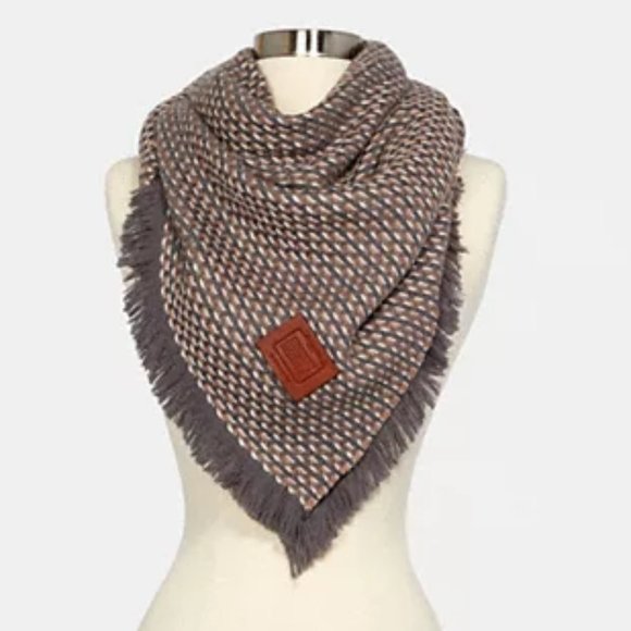 COACH Multi-Colored Textured 100% Wool Blanket Scarf BIRCH GREY NWT - Picture 2 of 2